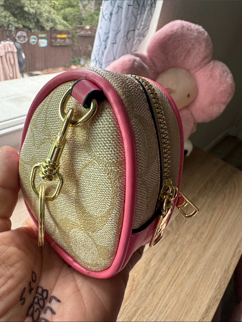 Coach Pink & Metallic Gold Mini Backpack Coin Pouch